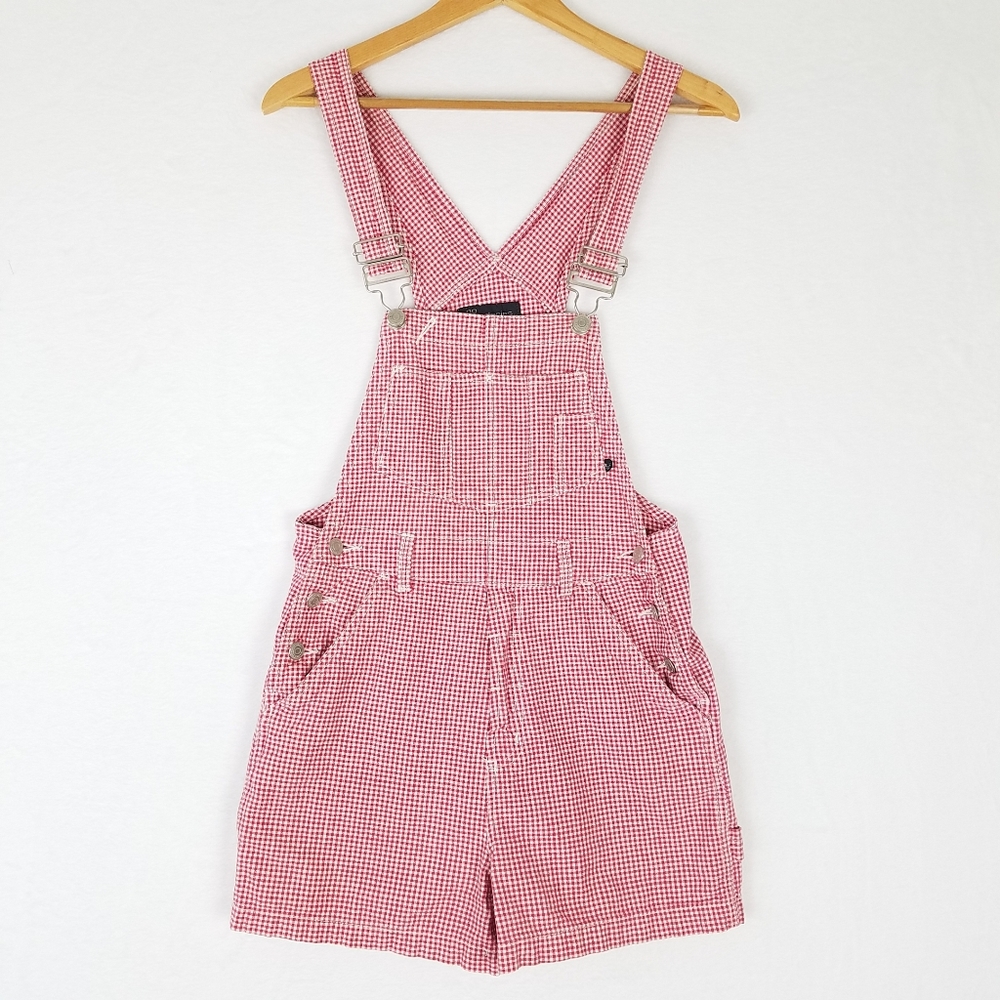 Vintage 1990s No Boundaries Red White Plaid Bid Overalls